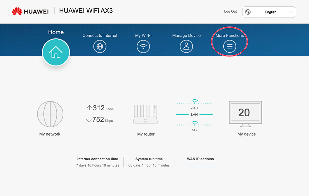 HUAWEI WIFI AX3 control panel