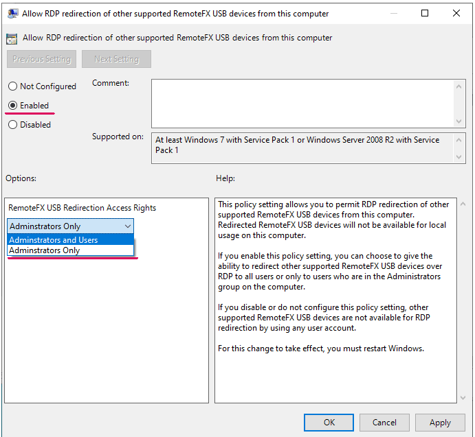 local group policy edditor remotefx enable