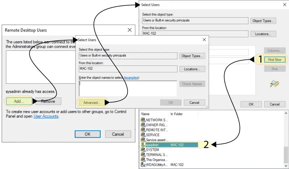 To connect via RDP you need to add users